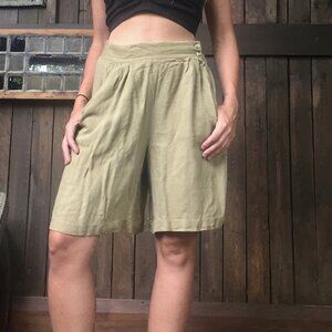 High Waist Khaki Bermuda Shorts Size S ||  Linen Shorts